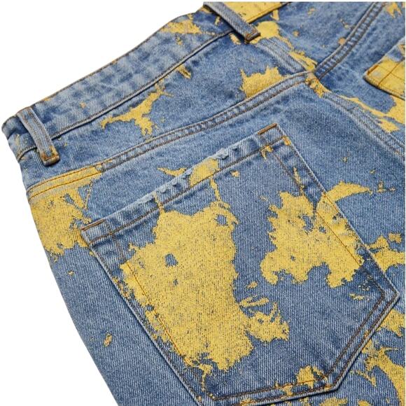 Homme + Femme SPLATTER DENIM JEANS BLUE AND YELLOW, Unisex 38, New w/ Tag $150 - Picture 2 of 6